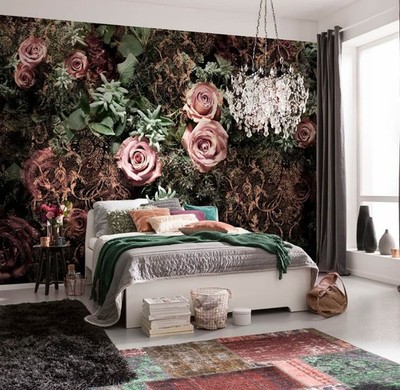 Floral Schlafzimmer Dekor Tapete 368x254cm Feature Wandbild Dekor Rosa Schwarz