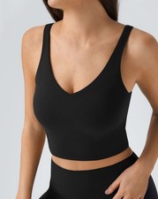 Halara Padded V Neck Cropped Yoga Tank Top Sz Small Womens Black A-C Cups