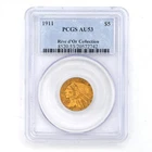 1911 $5 INDIAN HEAD US MINT 90% GOLD COLLECTIBLE COIN PCGS CERTIFIED AU53