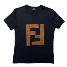 T-shirt Fendi Roma FF logo pelle patch nera donna media Italia