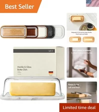 Dishwasher Safe White Marble Butter Keeper with Glass Lid - Space-Saving Design