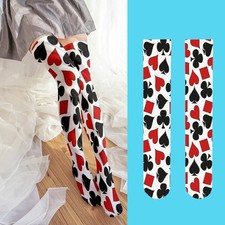 Playing Card Printed Thigh Stockings Ladies Fashion Red Heart Sweet Stockin