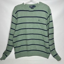 VTG Polo Ralph Lauren Men  s Size XL Striped Sweater Green Blue Cotton