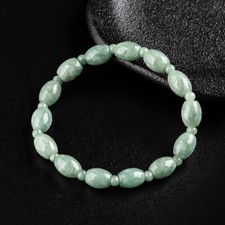 Natural Grade A Jade Jadeite Bracelet Green Jade Oval Bead Strecth Bracelet
