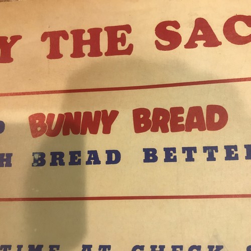 Antique Advertising Poster 1930-40s BUY 'EM BY THE SACK Ready-Sacked Bunny Bread - Picture 2 of 6