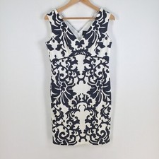 David Lawrence womens dress size 10 pencil white black floral sleeveless 057068
