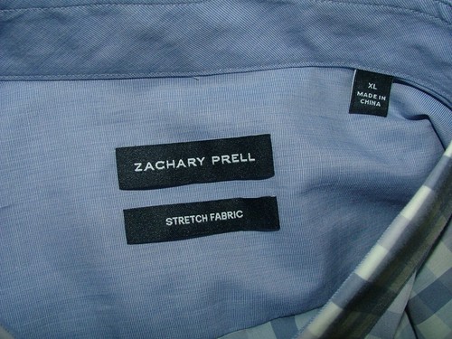 NEW WT ZACHARY PRELL CASUAL SHIRT SIZE XL 100% COTTON BLUE WHITE PLAIDS #120 - Picture 3 of 3