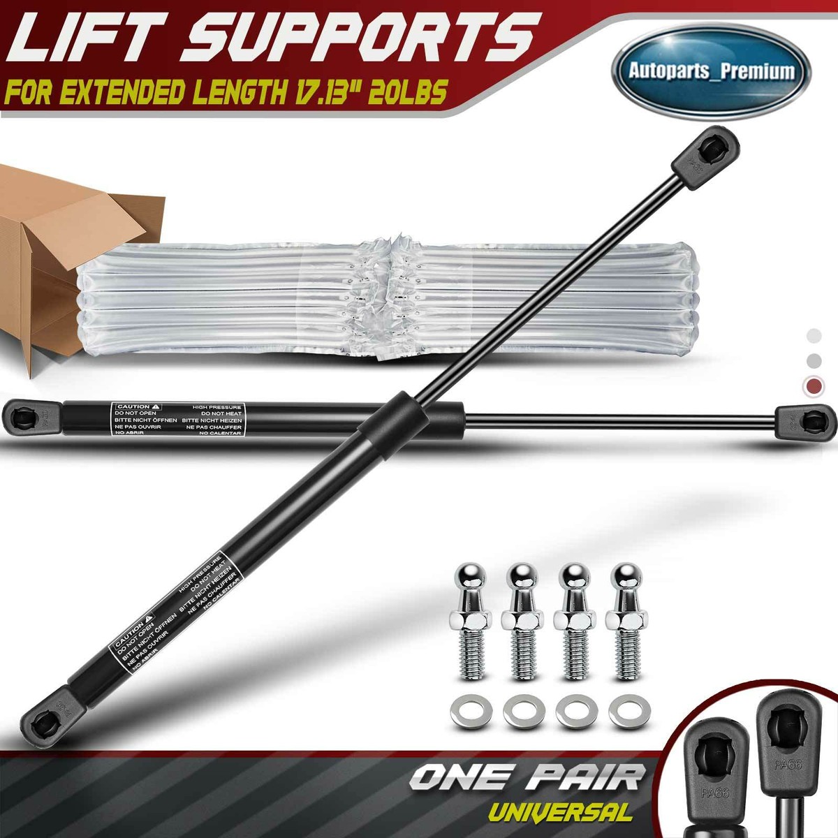 Gas Strut Lift Support For LEER Truck Topper - 17.13" Extended, 11.22" Compressed, 135lb Force (Pair Of 2) - View #9
