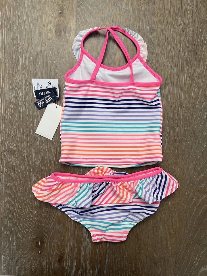 Oshkosh baby girls two piece multicolor Pastel Striped Swimsuit Size 24 Mos NWT - Image 4 of 4