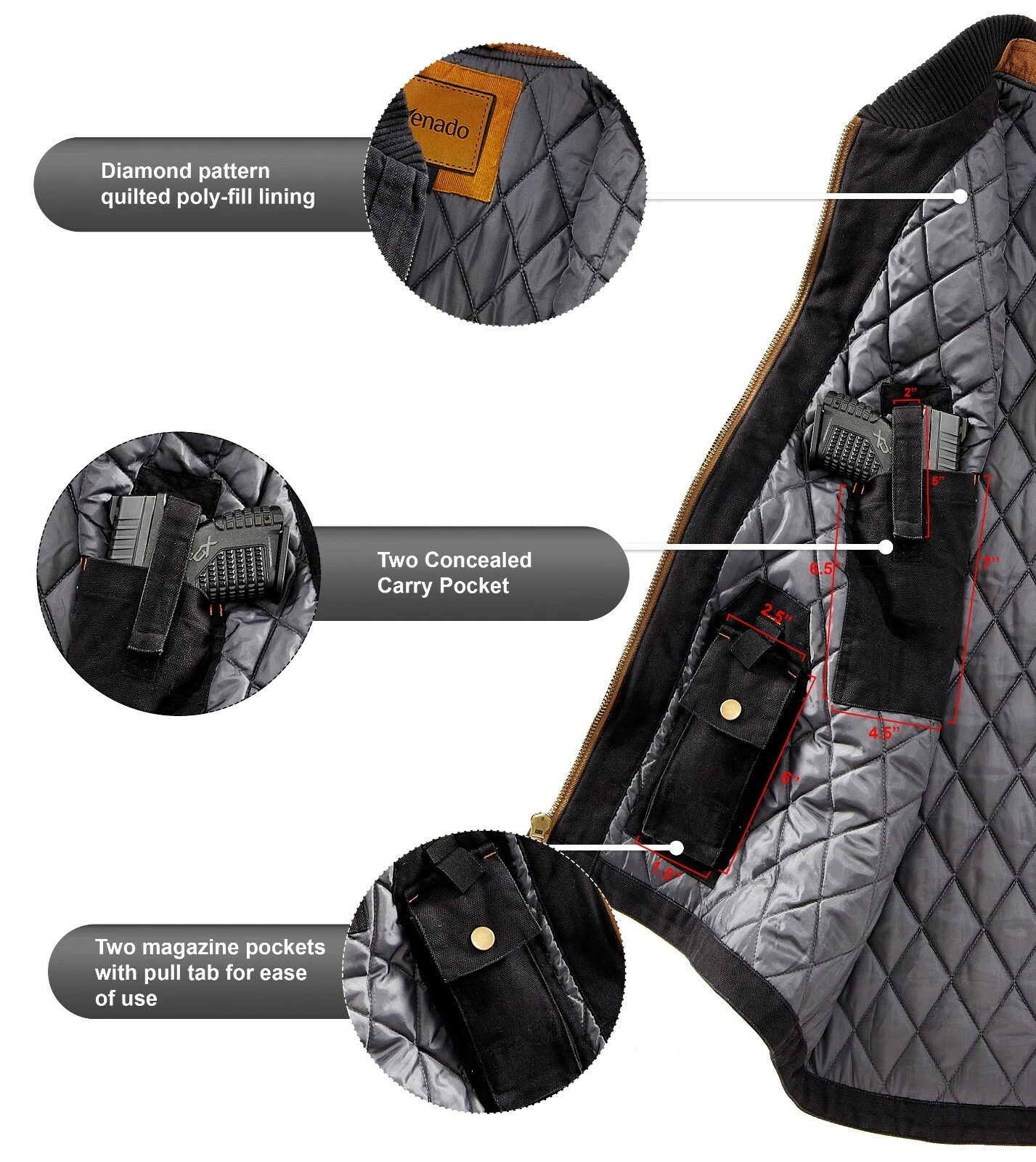 Venado Concealed Carry Vest for Men - Heavy Duty Canvas - Conceal Carry Pockets image 4