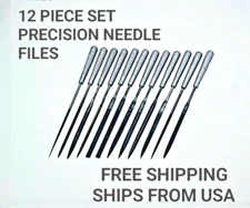 Precision Needle Files 12 Piece Set Alloy steel construction, Molded handles