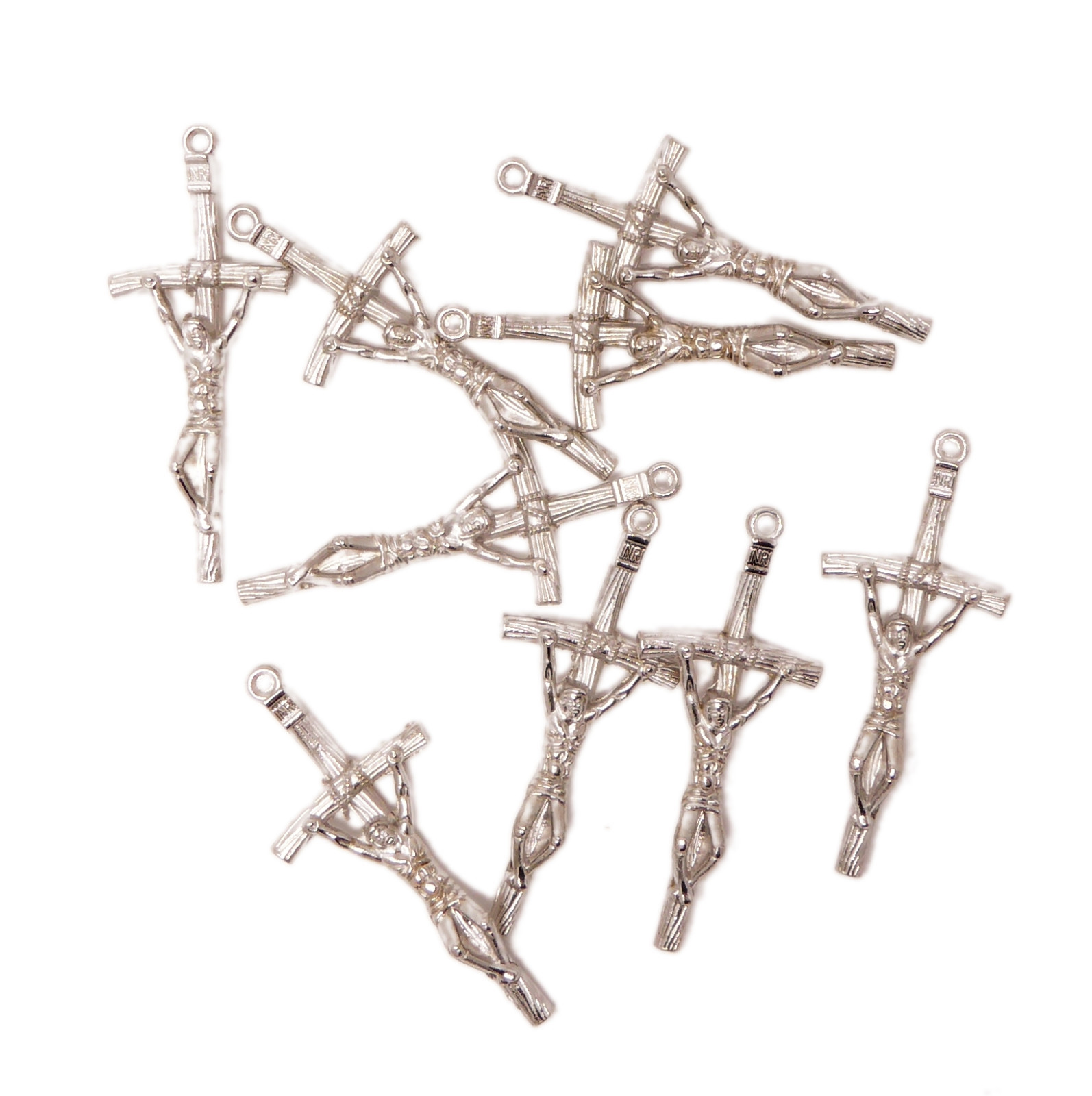 10 x Katholisches Päpstliches Kruzifix Kreuze Anhänger 5cm silberfarben Metallkorpus