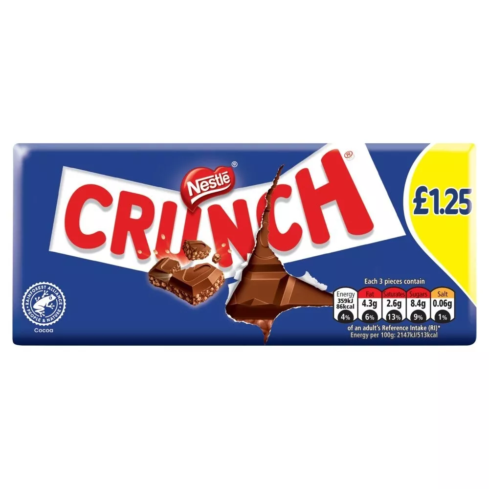 Full Box of 16 Nestle Crunch Milk Chocolate Sharing Bars 100g Tracked  Delivery