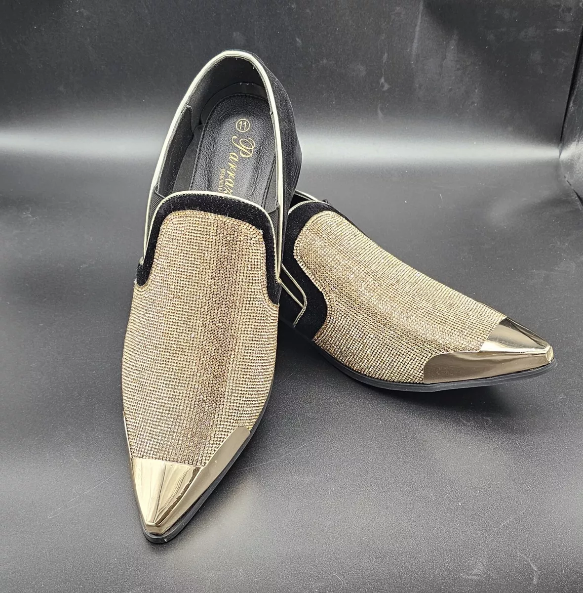 Mens Dress Shoes All Black Size 11 Parrazo Cristiano Gold New Open