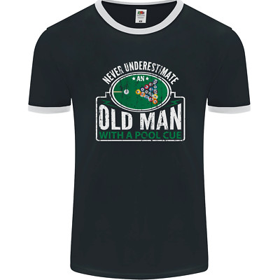 An Old Man With a Pool Cue Player Funny Mens Ringer T-Shirt FotL