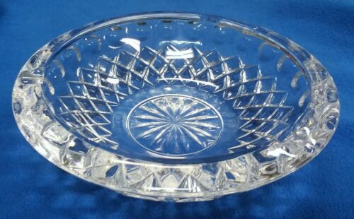 MCM Cut Glass Ashtray 7.5" Round Heavy Large Daisy Flower Basket Design Vtg - Picture 5 of 7