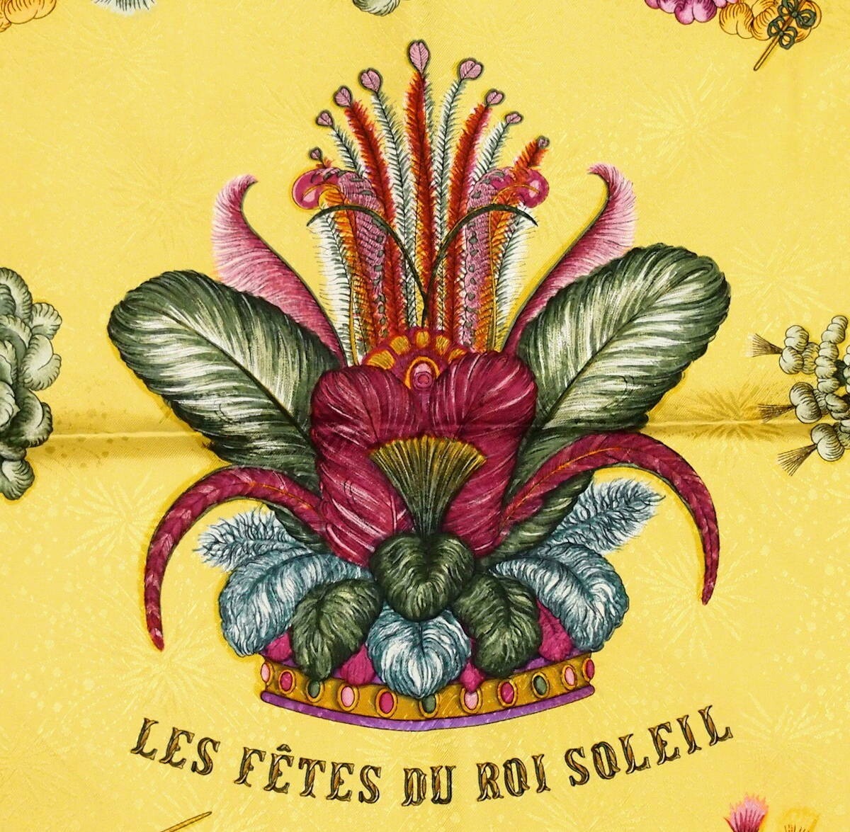 HERMES Carre 90 LES FETES DU ROI SOLEIL Silk Scarf Red 90cm