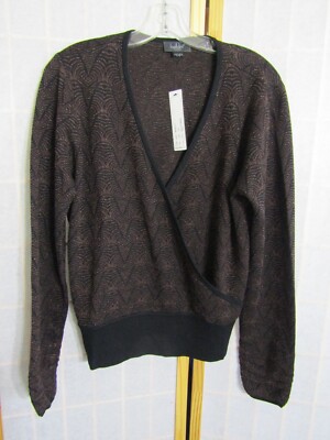 NWT Belldini LA Black/Copper Metallic Thread Long Sleeve Top Blouse Women's L
