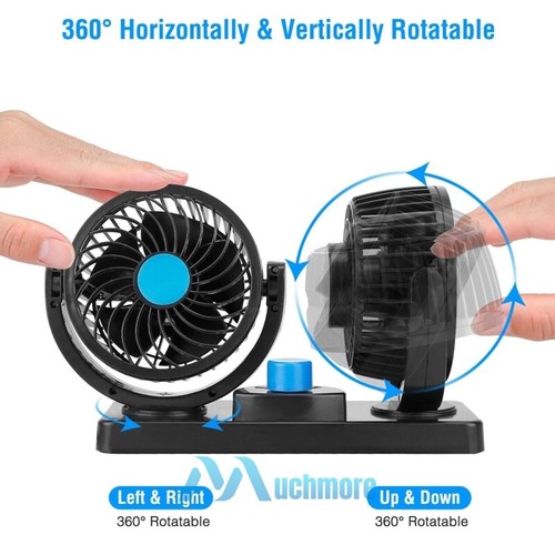12V Car Dual Head Fan Portable Vehicle Truck 360° Rotatable Auto Cooler Air Fan - Picture 15 of 60