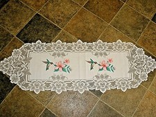 Hummingbird Flower Lace Table Runner 42" x 14" O12