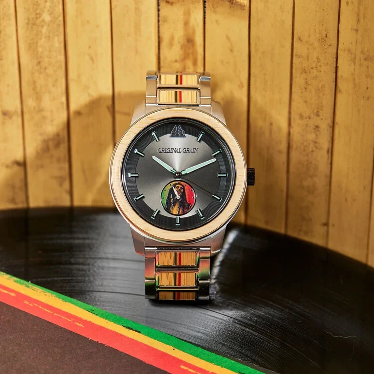 Original Grain "One Love" Ltd. Edition Bob Marley Bamboo Silver 46mm Watch- NIB - Image 3 of 4