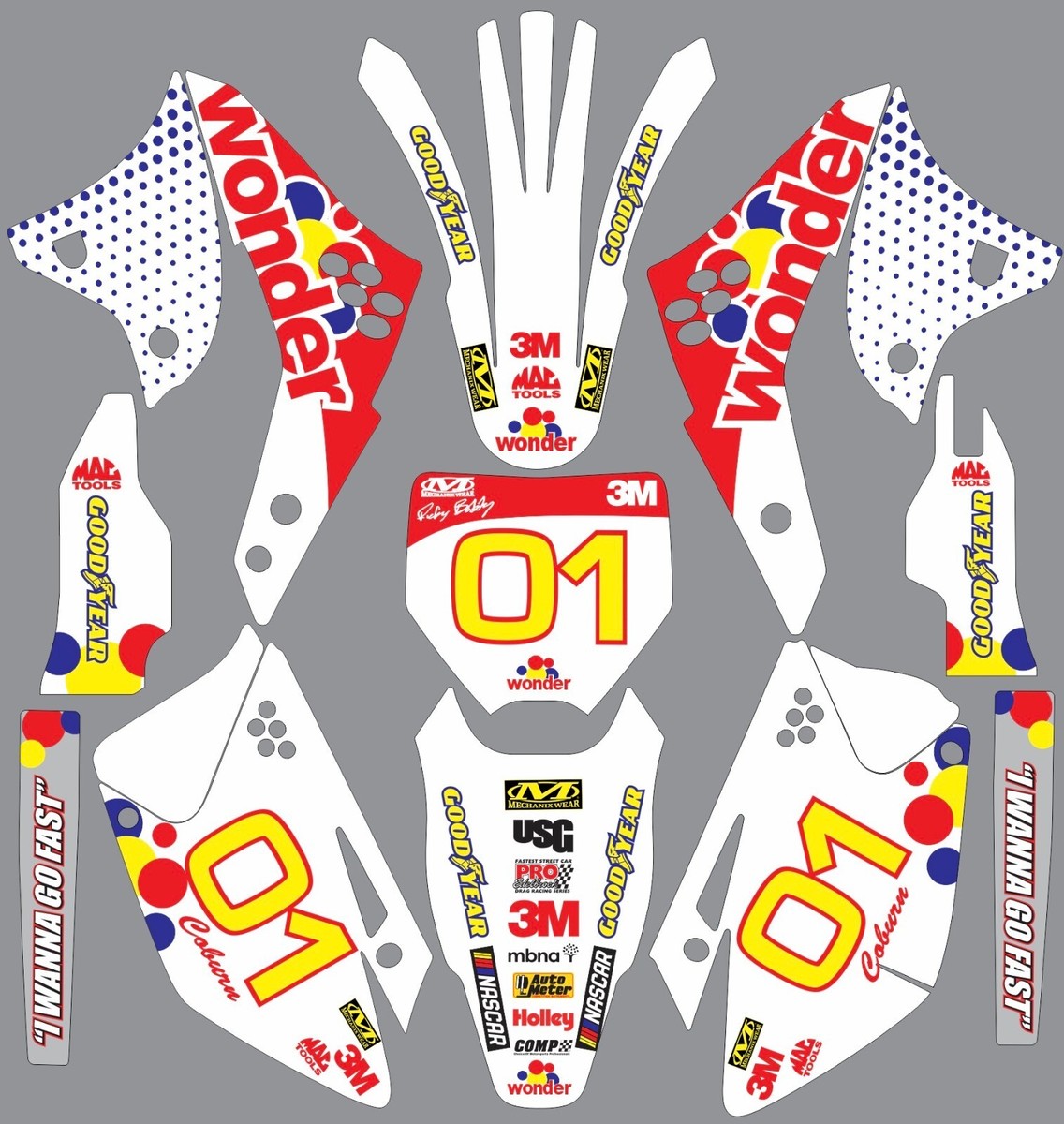 2006-2008 Kawasaki KX250f Graphics Decals Ricky Bobby Wonder Bread
