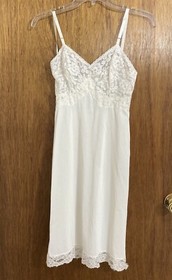 Vintage Kayser Full Slip White Lace Lined Top Slip Sz 32 Adjustable Straps