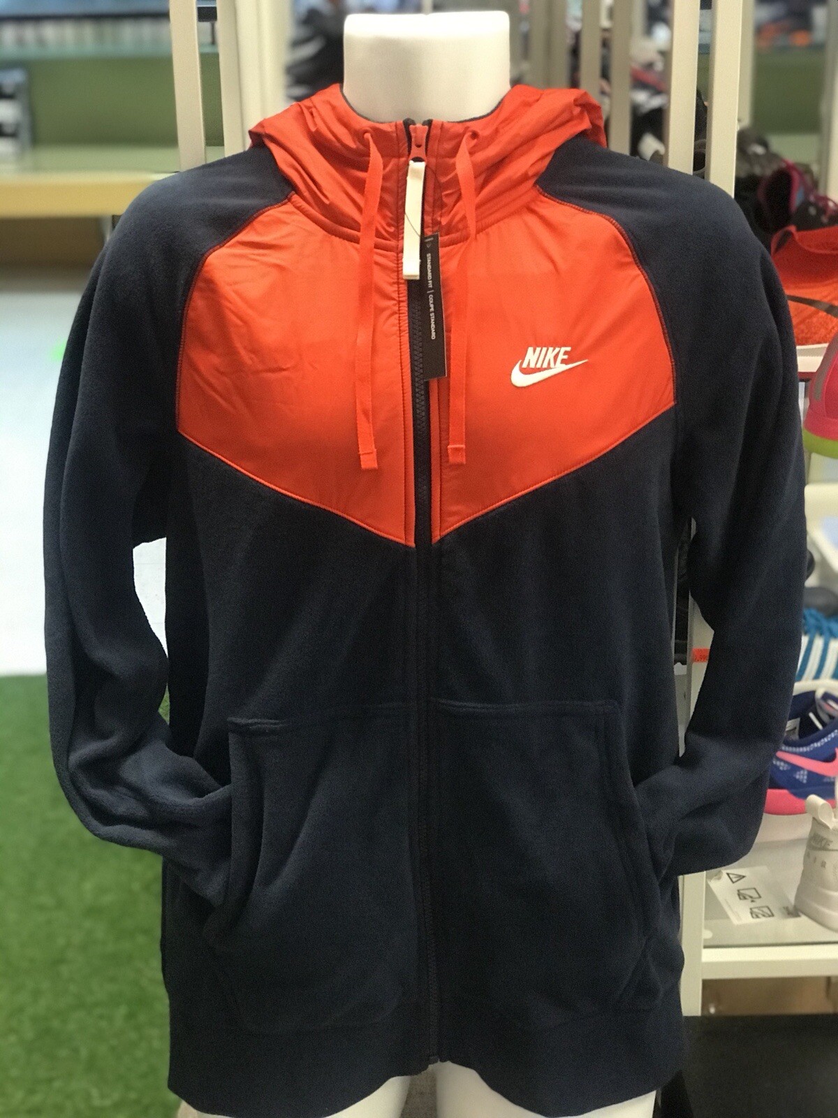 Medium Mens Nike NSW Full Zip Polar Fleece Navy Habanero Hoodie 