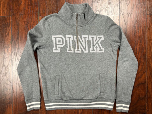 Victoria’s Secret PINK 1/4 Zip Gray Athletic Long Sleeve Top Sweatshirt Size XS - Picture 2 of 18