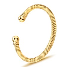 Stainless Steel Twisted Cable Wire Bracelets Adjustable Open Cuff Bangle Brac...