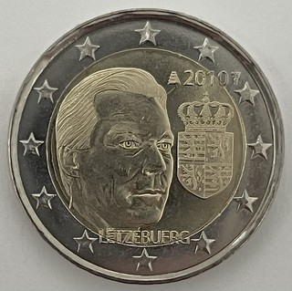 2 Euro Gedenkmünze Luxemburg 2010 Wappen Großherzog Henri unz.