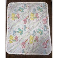 Vintage 1980s Curity Care Bears Quilted Pastel Music Baby Blanket