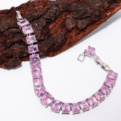Pink Sapphire - Simulated 925 Sterling Silver Adjustable Bracelet 7-8'' B13183