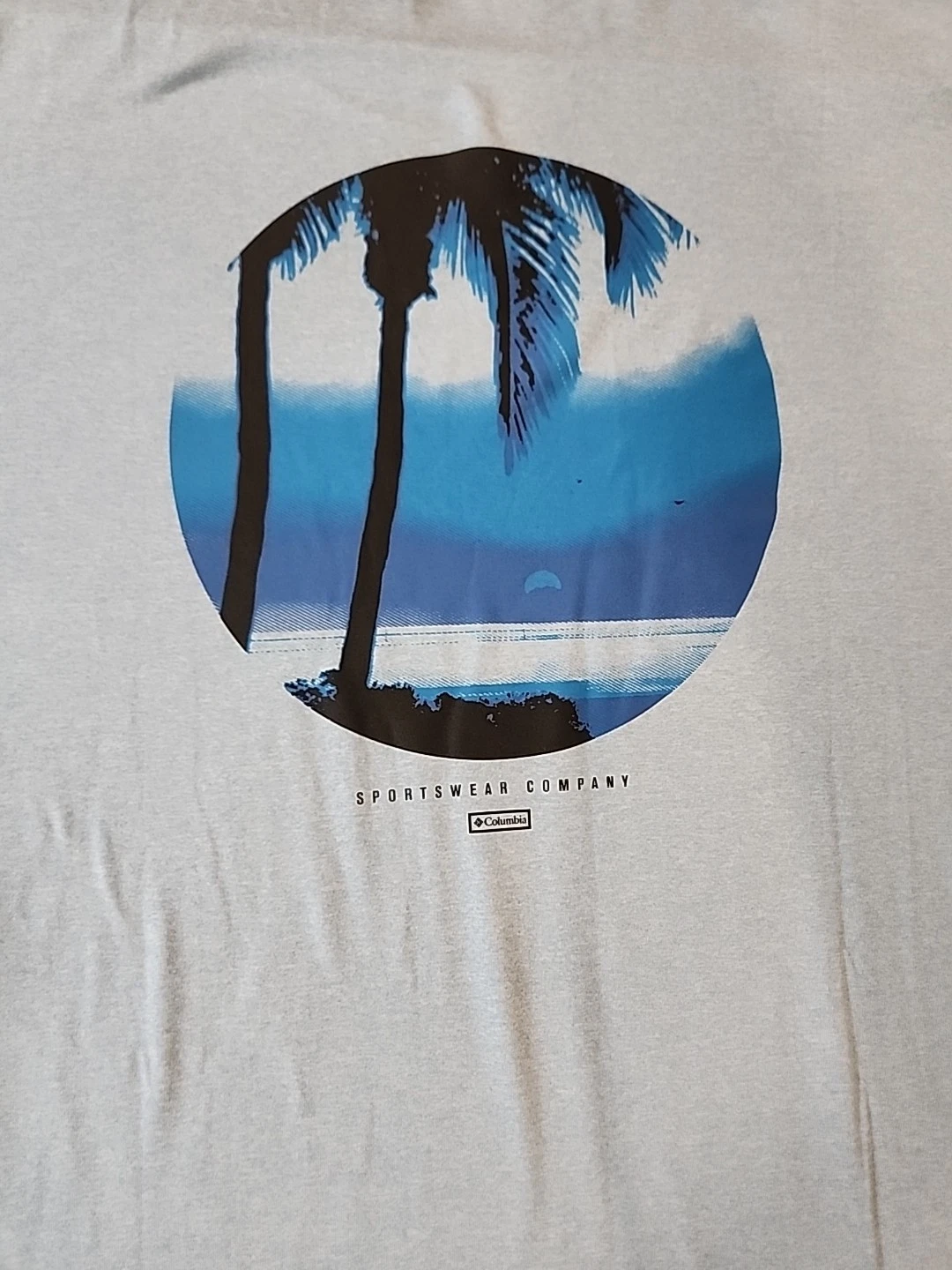 Mens Columbia XL XLarge SS T-Shirt Light Blue Tech Trail Graphic Tee