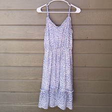 CupShe Women's Sz Medium Sun Dress Ruffled Hem V-Neckline Blue Ditsy Print Adjus