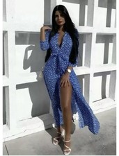 ZARA Maxikleid L Blau Weiss Polka Dot Marilyn Monroe Blogger Ausverkauft Feminin