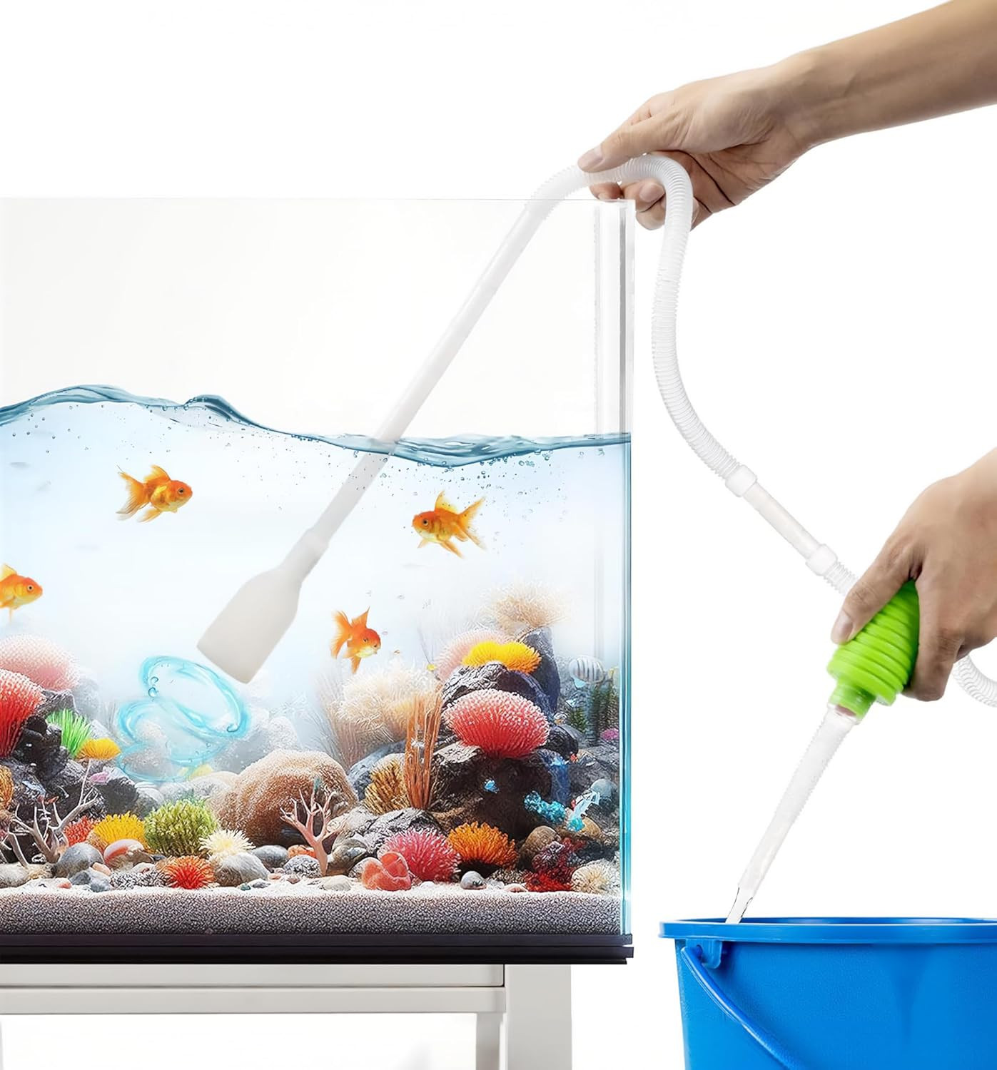 Syphon Fish Tank Cleaner for Aquarium - Filtered Hand Vacuum Syphon Pump - 3-In-