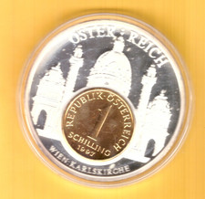 Medaille  "Das Geld Europas"  &Ouml;STERREICH 50mm versilbert / vergoldet PP, Kapsel
