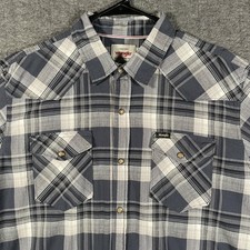 Wrangler Shirt Mens XL Blue Gray Plaid Western Pearl Snap Long Sleeve Cowboy