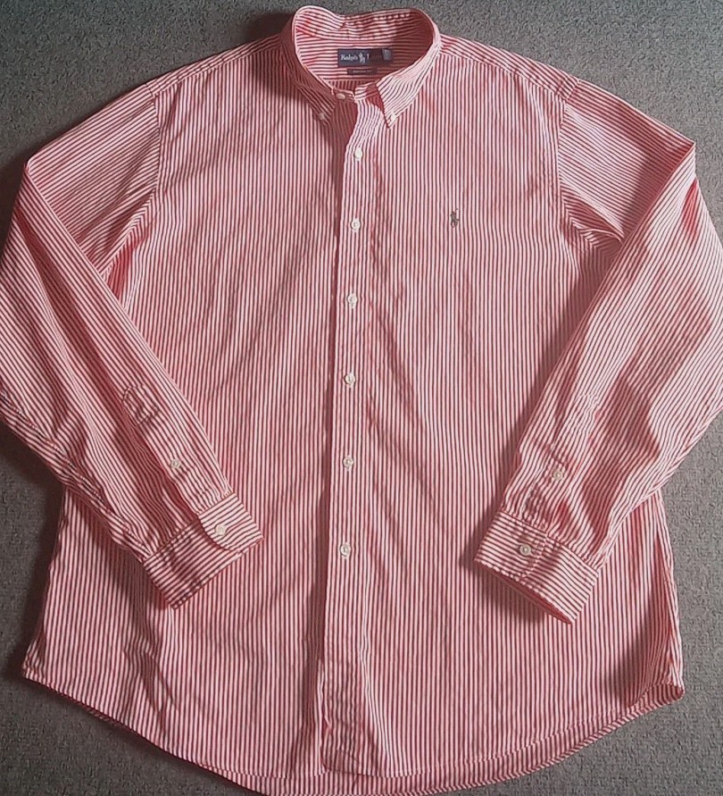 Polo Ralph Lauren camicia uomo 2XL arancione a righe vestibilità personalizzata verde pony