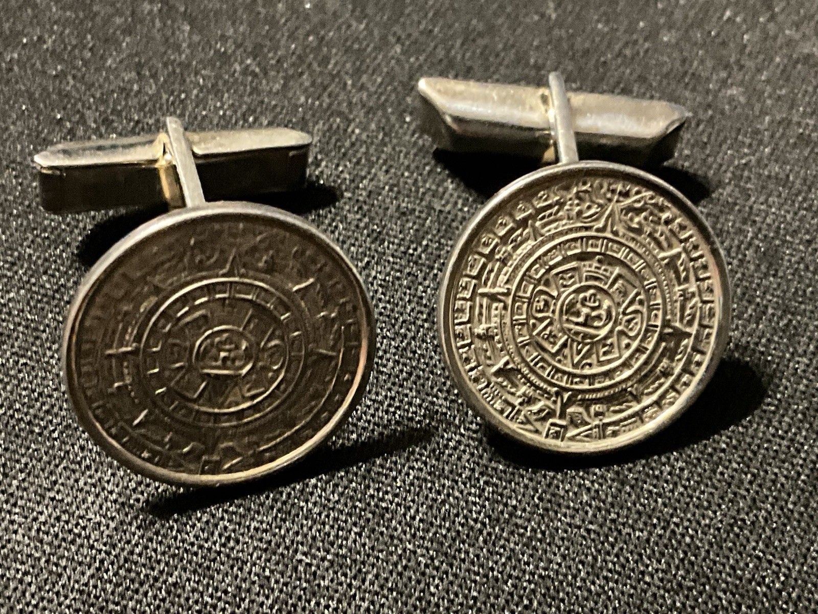 925 Signed Silver Aztec Cuff Links - image 1