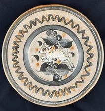 Mexican Tonala Folk Art Leaping Deer Plate, 10 1/2”