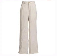 Lands End Womens Beige High Rise Wide Leg 100% Linen Pleated Pants|18R| (NIP)