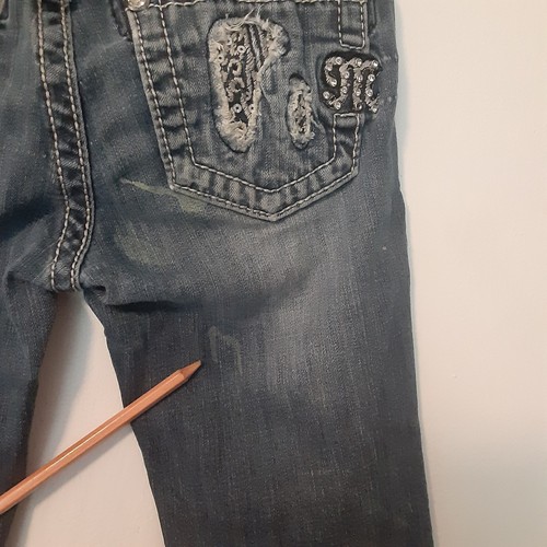 Miss Me Girls Jeans Kids 12 Blue Low Rise Flare Youth Denim Distressed Western - Picture 11 of 15