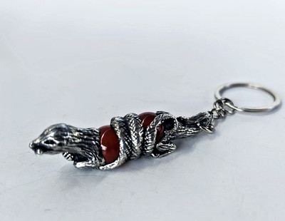 Handmade Agate Mongoose and Cobra Key Tag Souvenir Collectible Gift