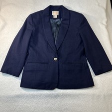 VINTAGE Pendleton Virgin Wool Blazer Women's 6 Navy Blue Single Button USA Made