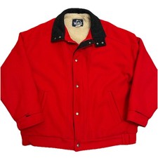 Woolrich Sherpa Lined Bomber Wool Jacket Solid Red Color Block Coat Men's Large