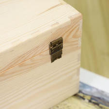 JJSQ Large Wooden Storage Box Hinged Lid Rectangle Unfinished Unpainted Natural