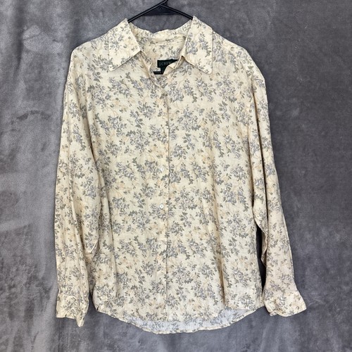 Vintage J Crew Shirt Womens Large Soft Yellow Floral Linen Cottagecore 90s