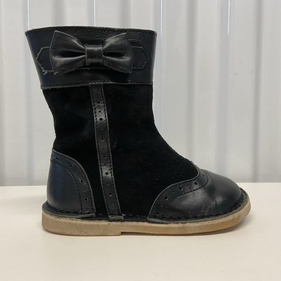 Livie & Luca Whitney Black Leather Suede Bow Accent Broque Boots Sz 7 (Toddler)